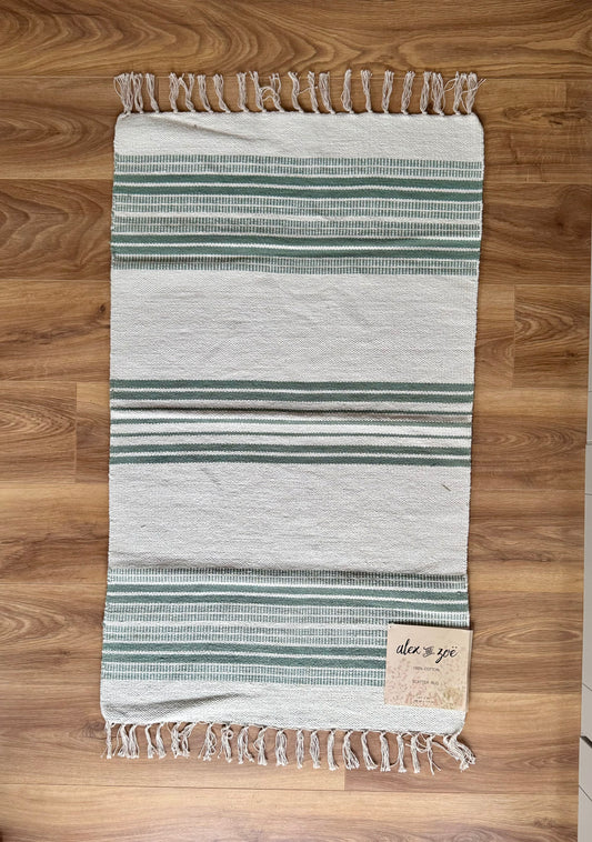 Cream and Green Patterned Rug, 69cm x 114cm