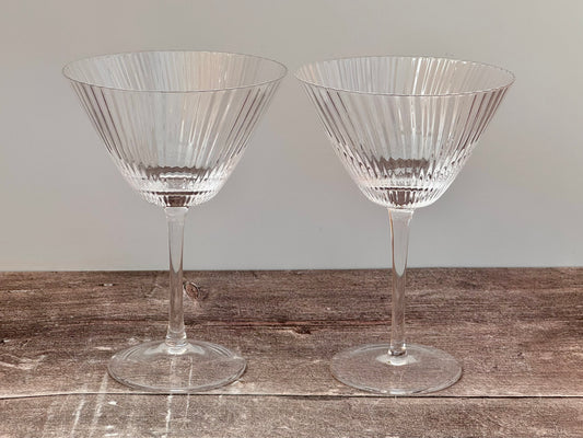 Set of 2 Ribbed/Linear Empire Cocktail Glasses