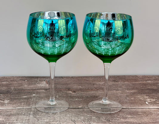 Set of 2 Peacock Gin Balloon Copa Glasses