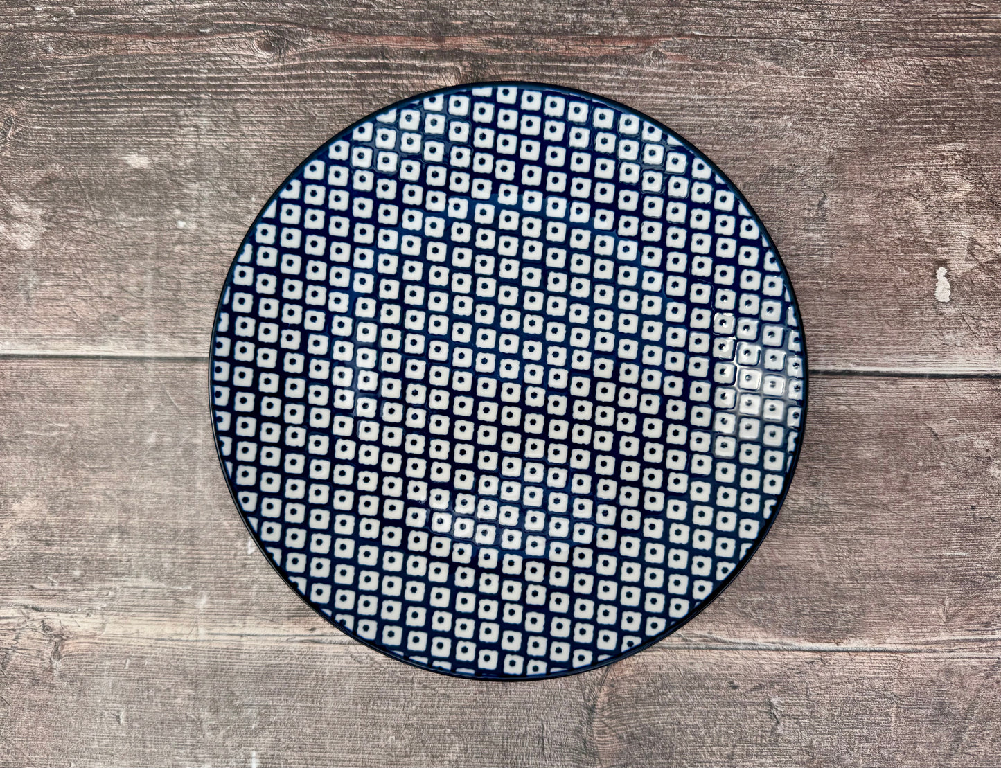 Blue & White Patterned Plate, 20cm