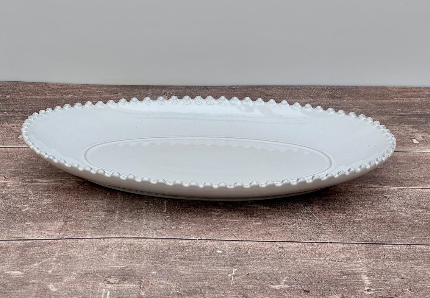 White Beaded Edge Oval Serving Plate, 33cm