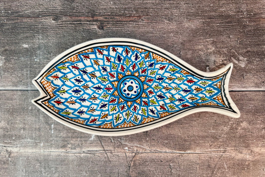 Blue Patterned Fish Plate, 30cm