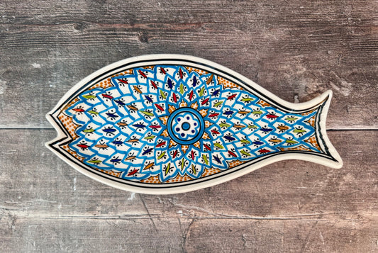 Blue Patterned Fish Plate, 30cm