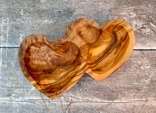 Olive Wood Heart Shaped Bowl, 21cm