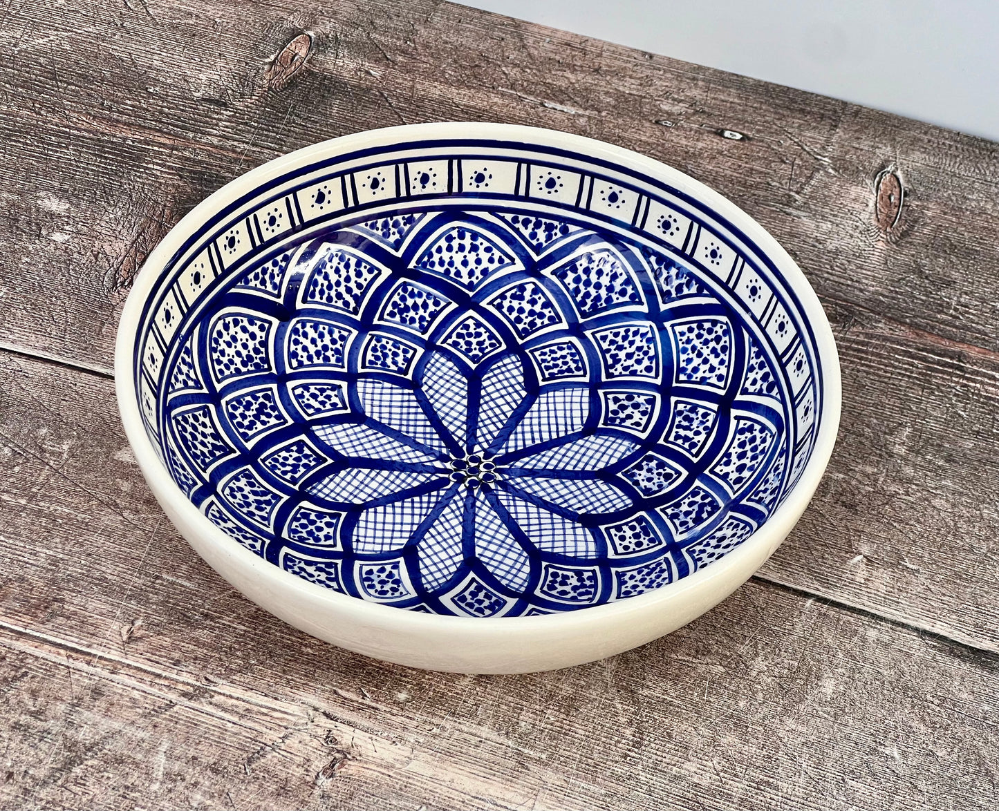 Blue and White Patterned Bowl, 20cm