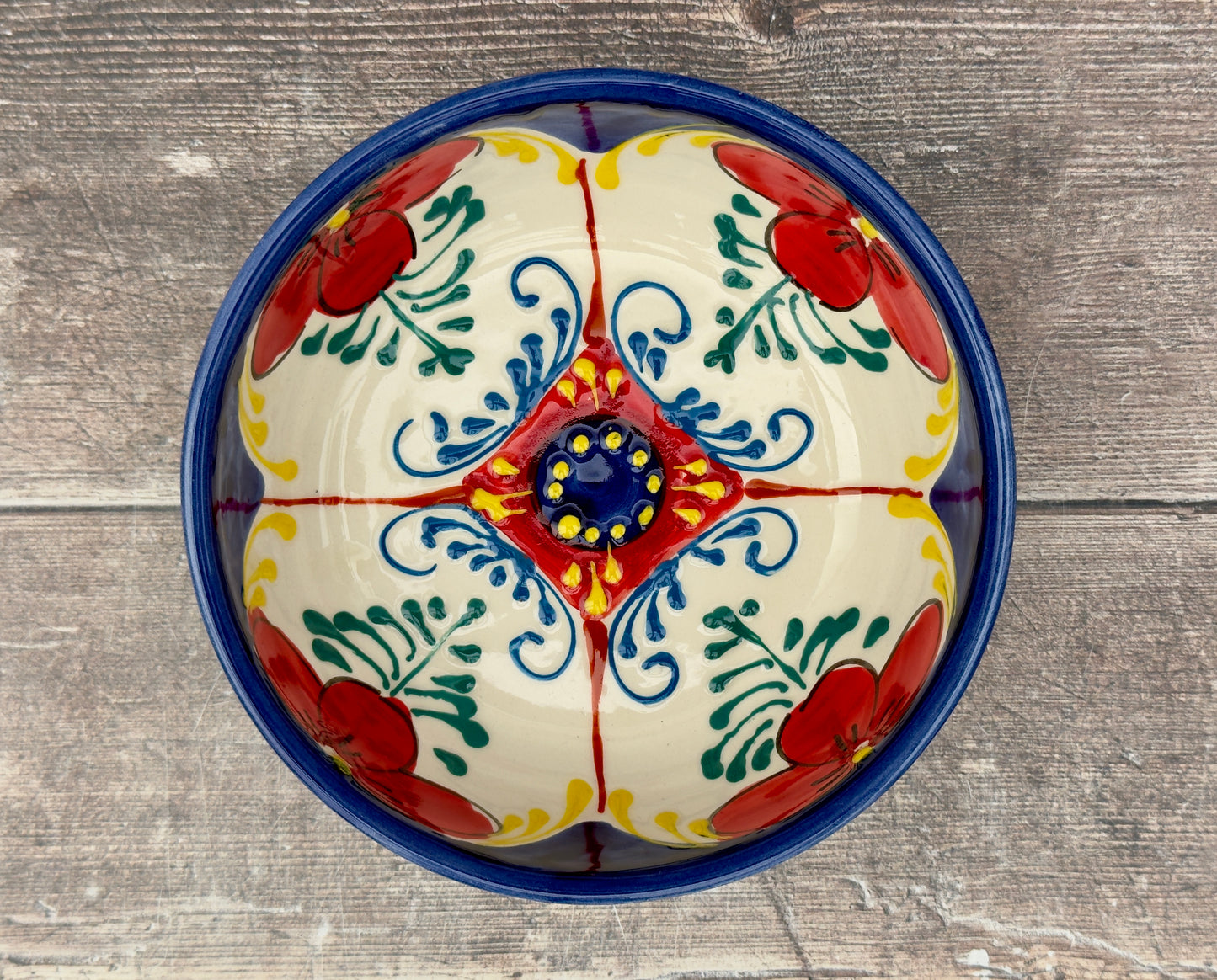 Blue and Red Flower Handpainted Bowl, 15cm