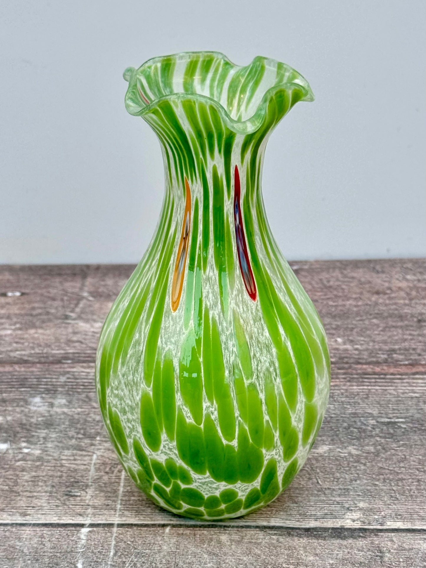 Green Speckled Glass Murano Style Vase, 15cm