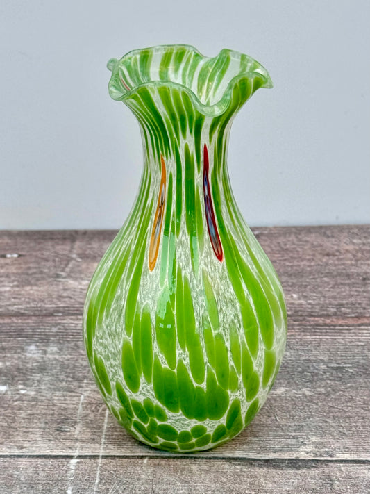 Green Speckled Glass Murano Style Vase, 15cm