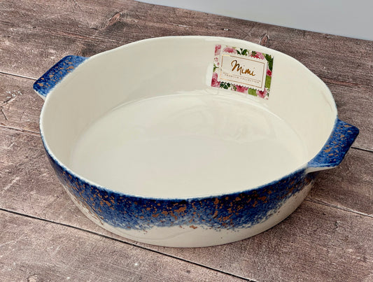 Blue and Gold Speckled Circular Baking Dish, 29.5cm