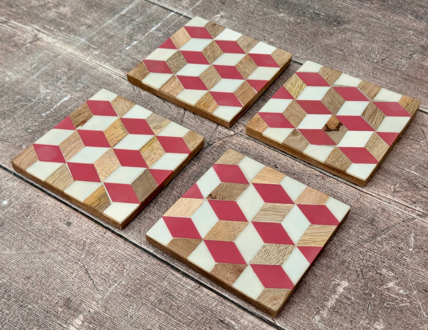 Set of 4 Pink Patterned Coasters