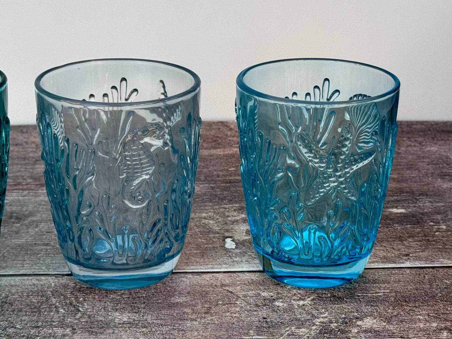 Set of 4 Green and Blue Fish Patterned Glass Tumblers