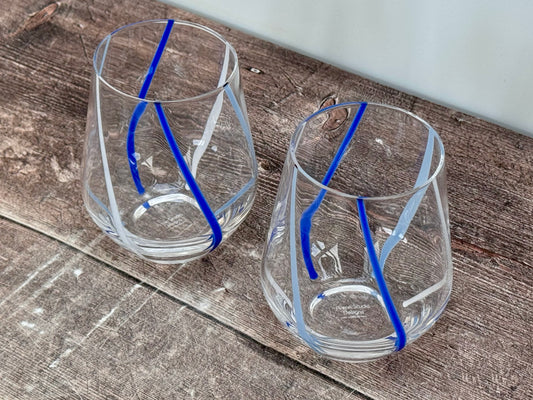 Pair of 2 Blue Swirl Glasses / Tumblers