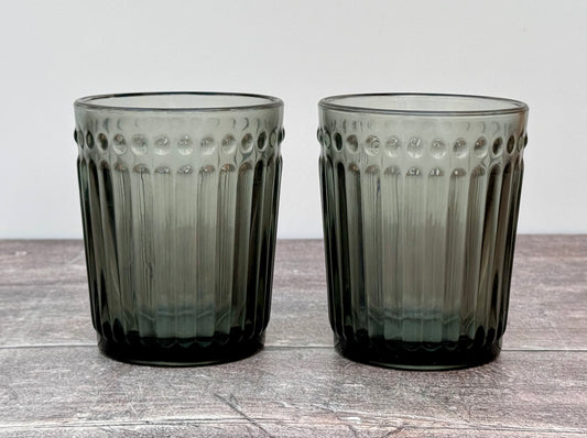 Set of 2 Smoke Tinted Patterned Tumbler Glasses