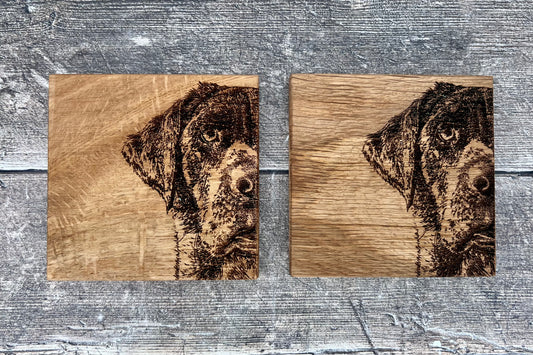 Set of 2 Oak Labrador Coasters