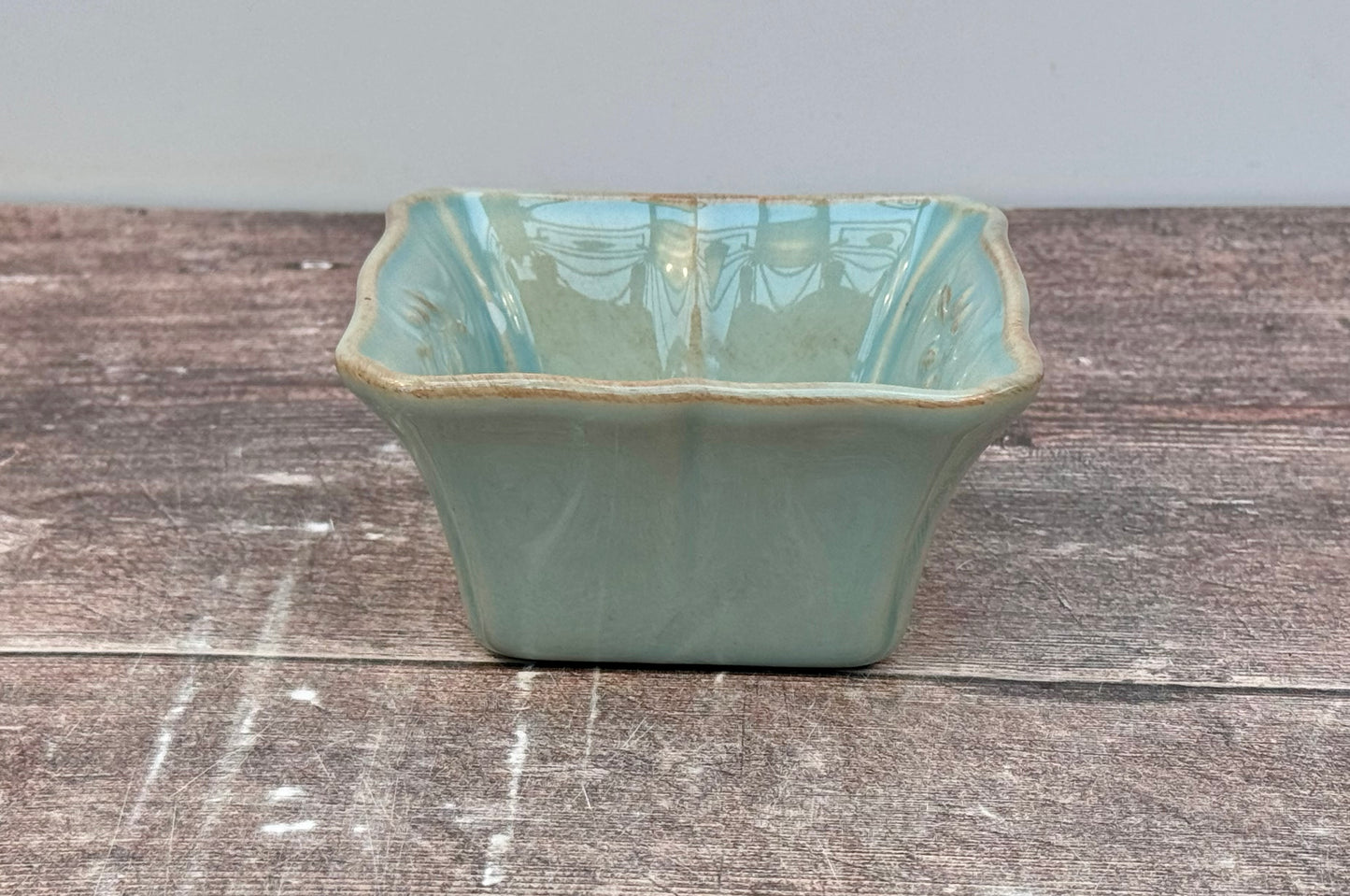 Turquoise Square Ramekin with Leaf Detail, 10cm