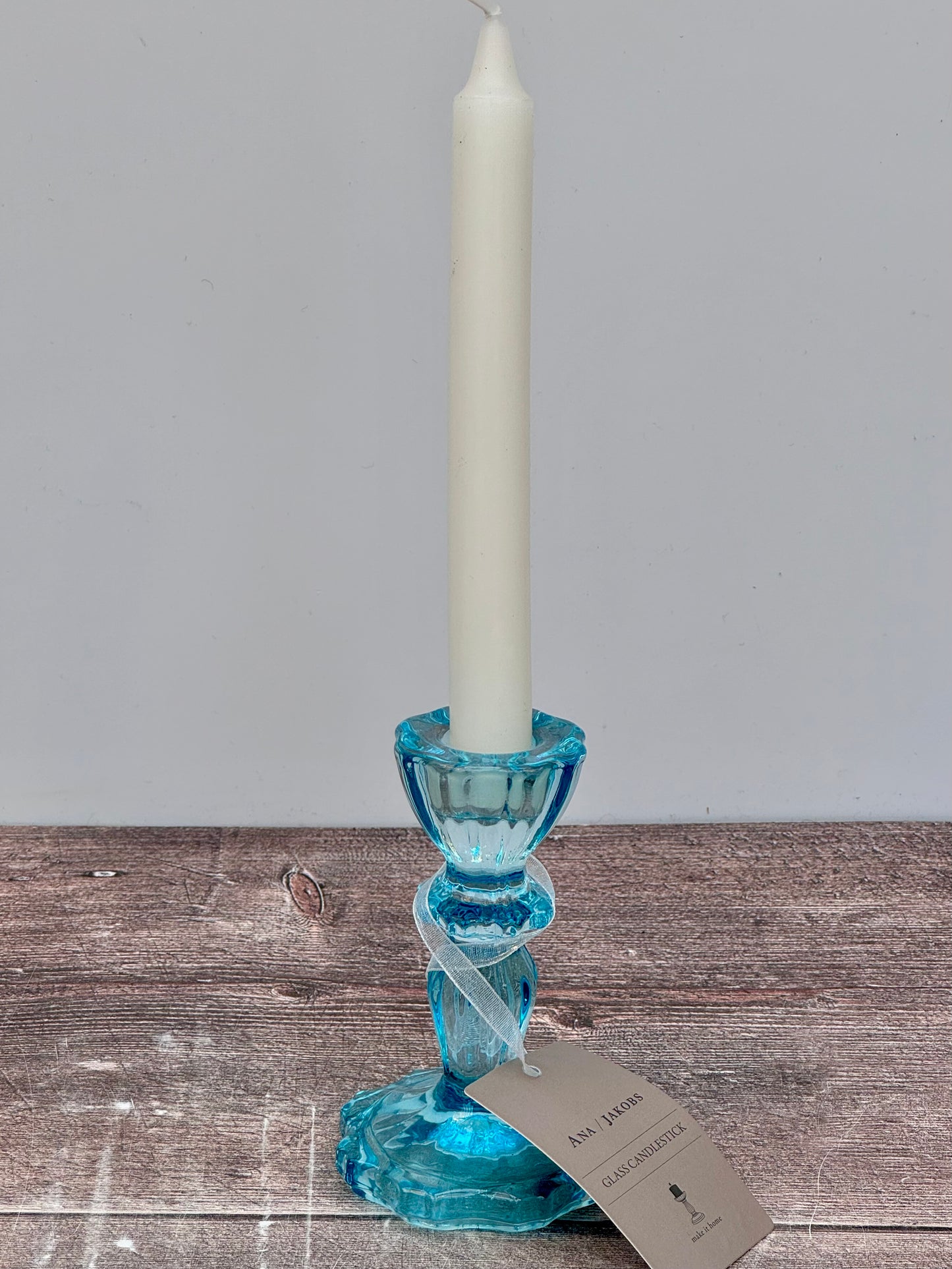 Blue Glass Candlestick, 11cm