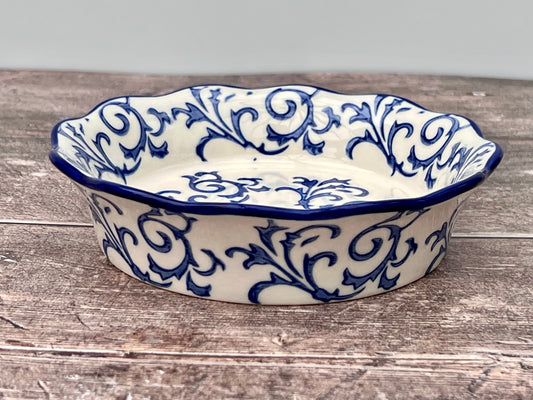 Small Blue Swirl Patterned Pie Dish, 14.5cm