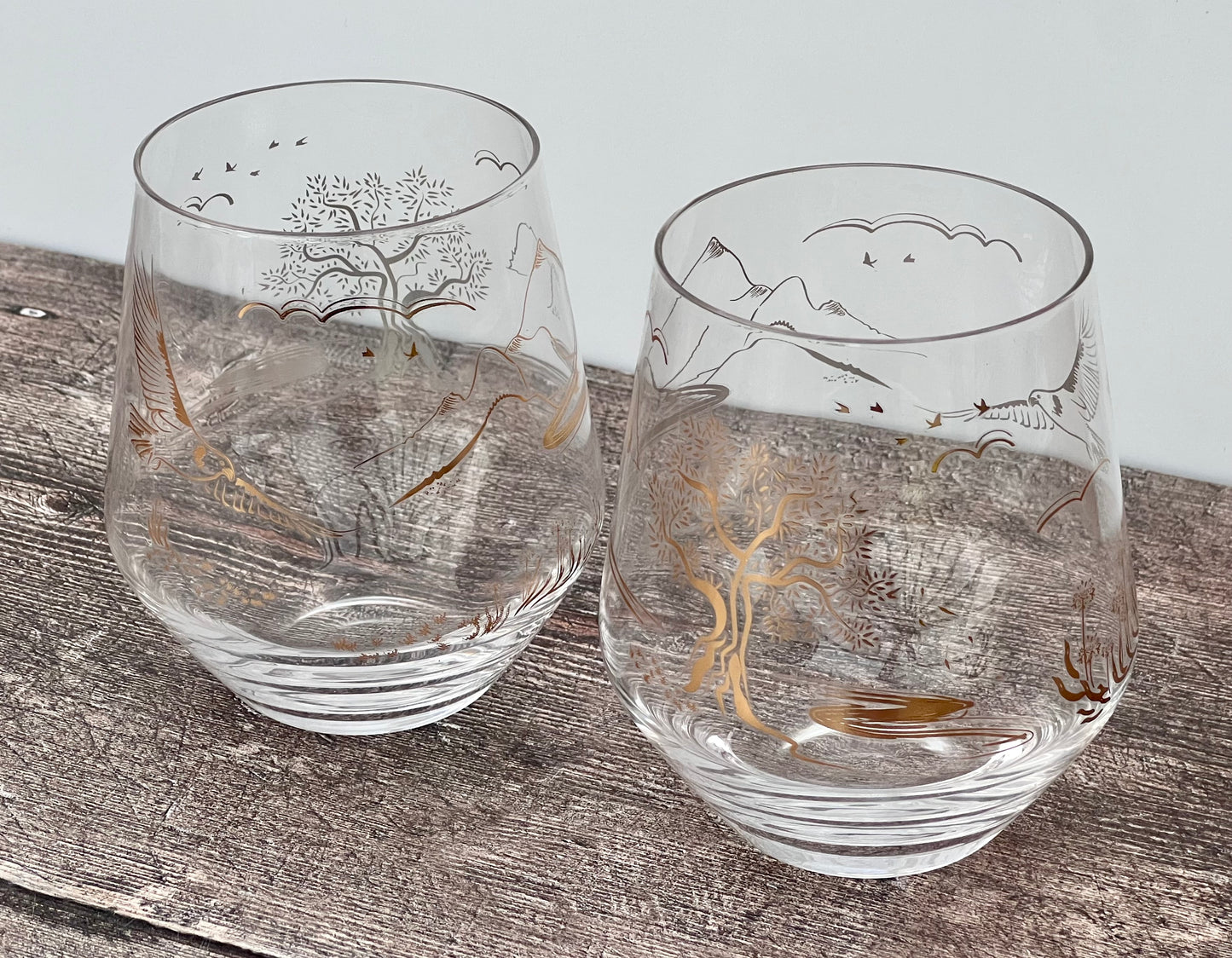 Set of 2 Gold Patterned Tumbler Glasses