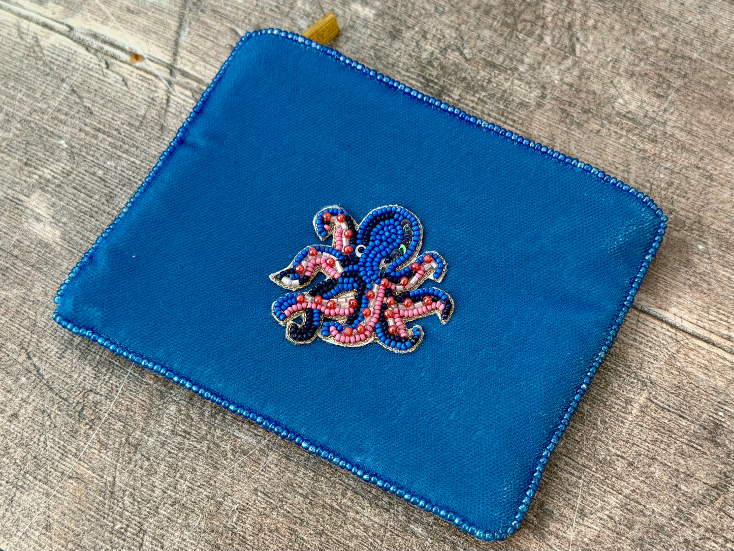 Small Blue Octopus Beaded Purse