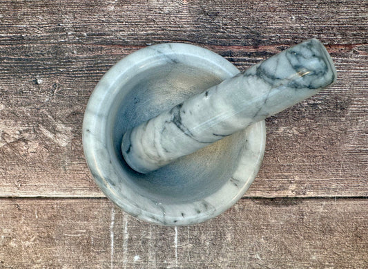 Light Grey Marble Small Mortar and Pestle