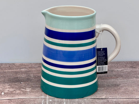 Blue, Green and White Striped Jug