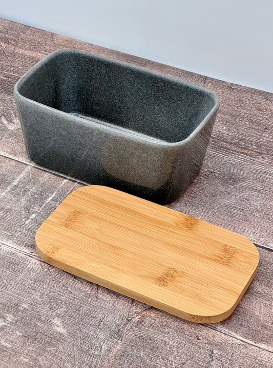 Scandi Home Grey Ombre Butter Dish with Wooden Lid