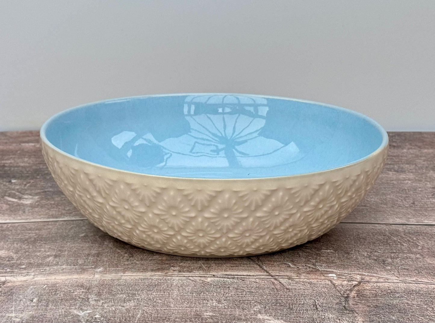 Blue and Cream Diamond Patterned Pasta/Serving Bowl, 22cm