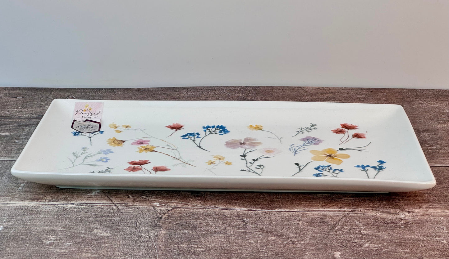 Flower Patterned Rectangular Serving Plate, 35cm