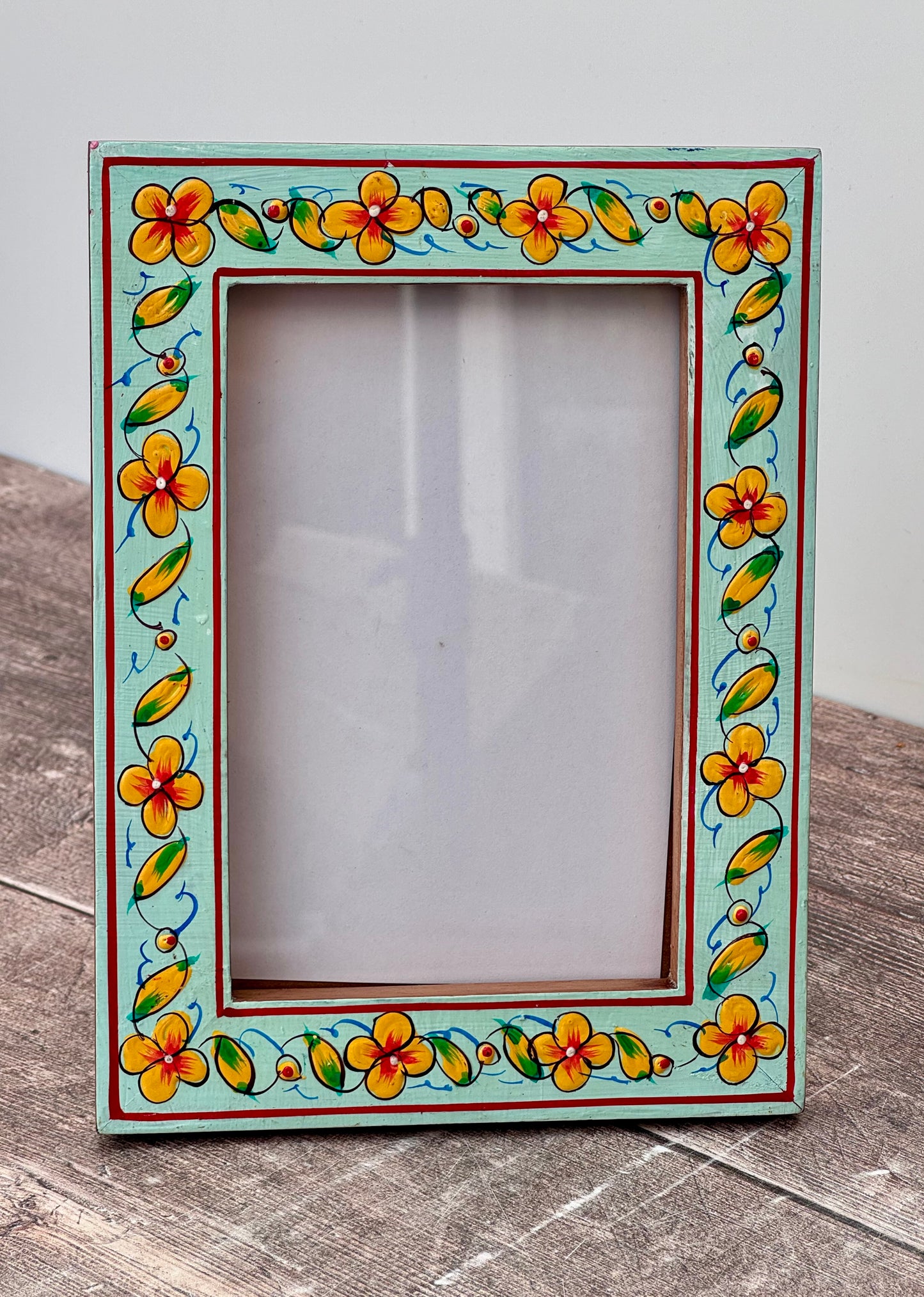 Hand Painted Photo Frame 4’ x 6’ - Turquoise Flower Design