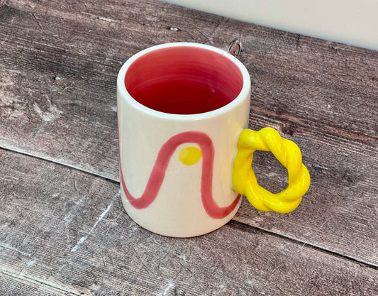 Pink and Yellow Patterned Handpainted Mug