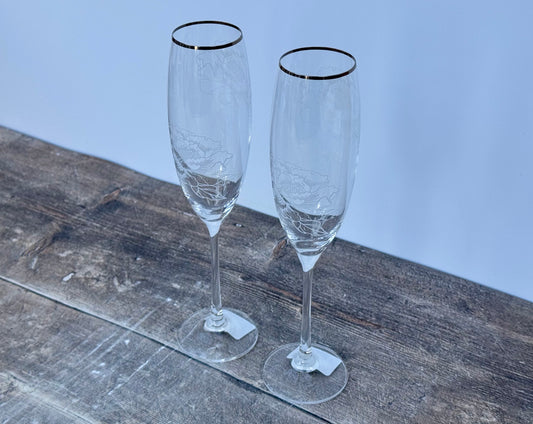 Set of 2 Peony Pattern Champagne Flute Glasses