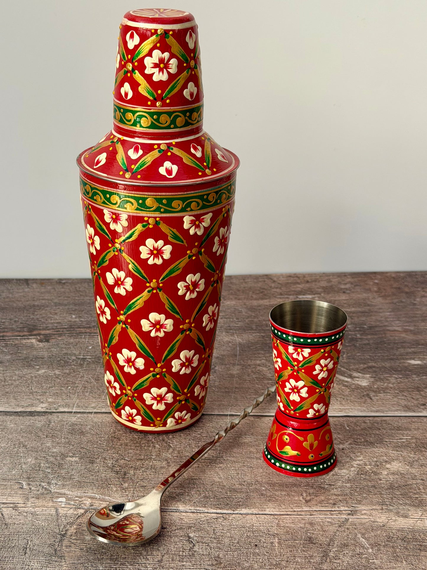 Hand painted Cocktail Shaker Set - Red