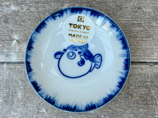 Tokyo Design Studio Blue and White Puffer Fish Patterned Dipping Bowl, 9cm