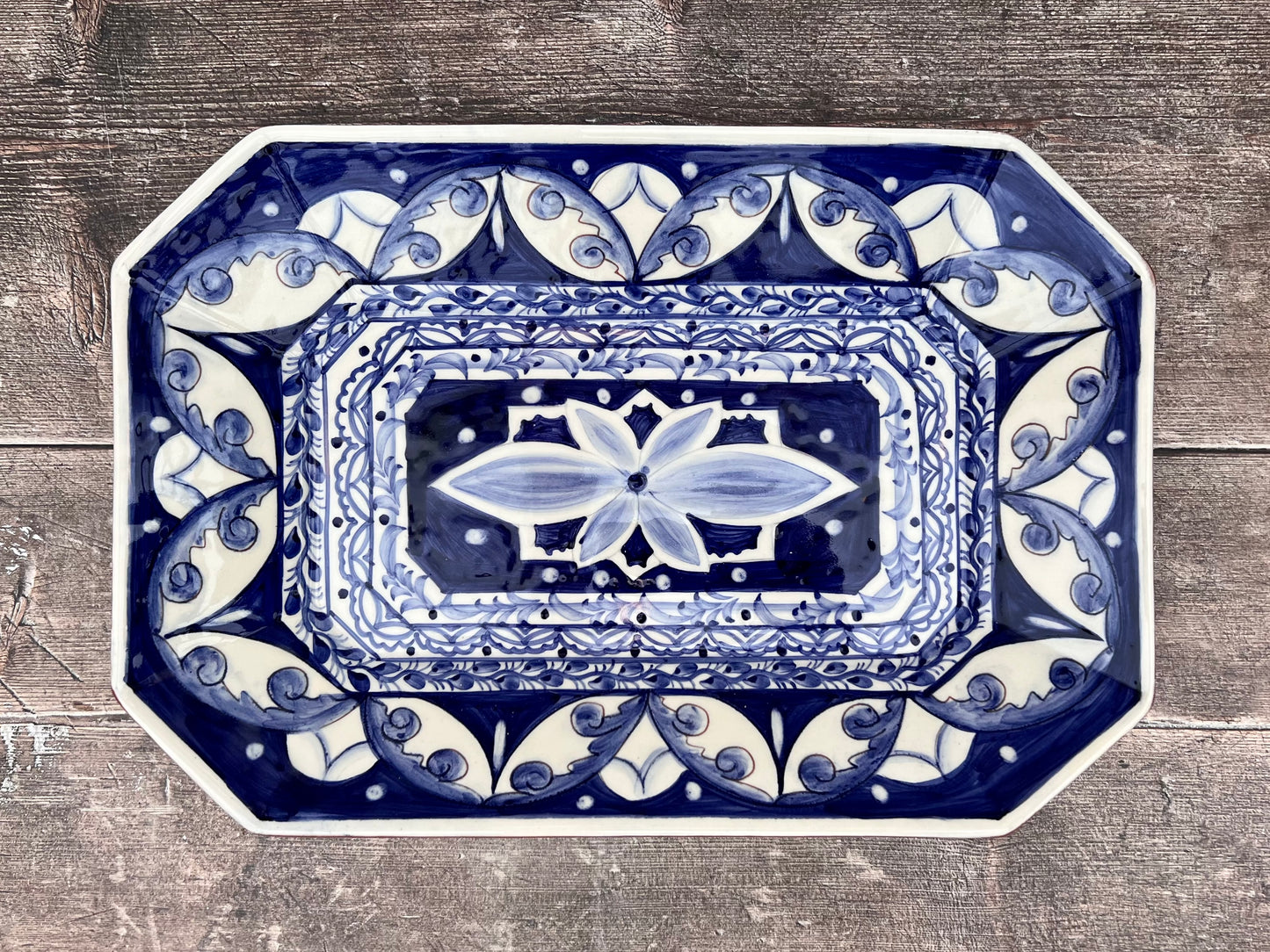 Blue Patterned Serving Plate, 34cm