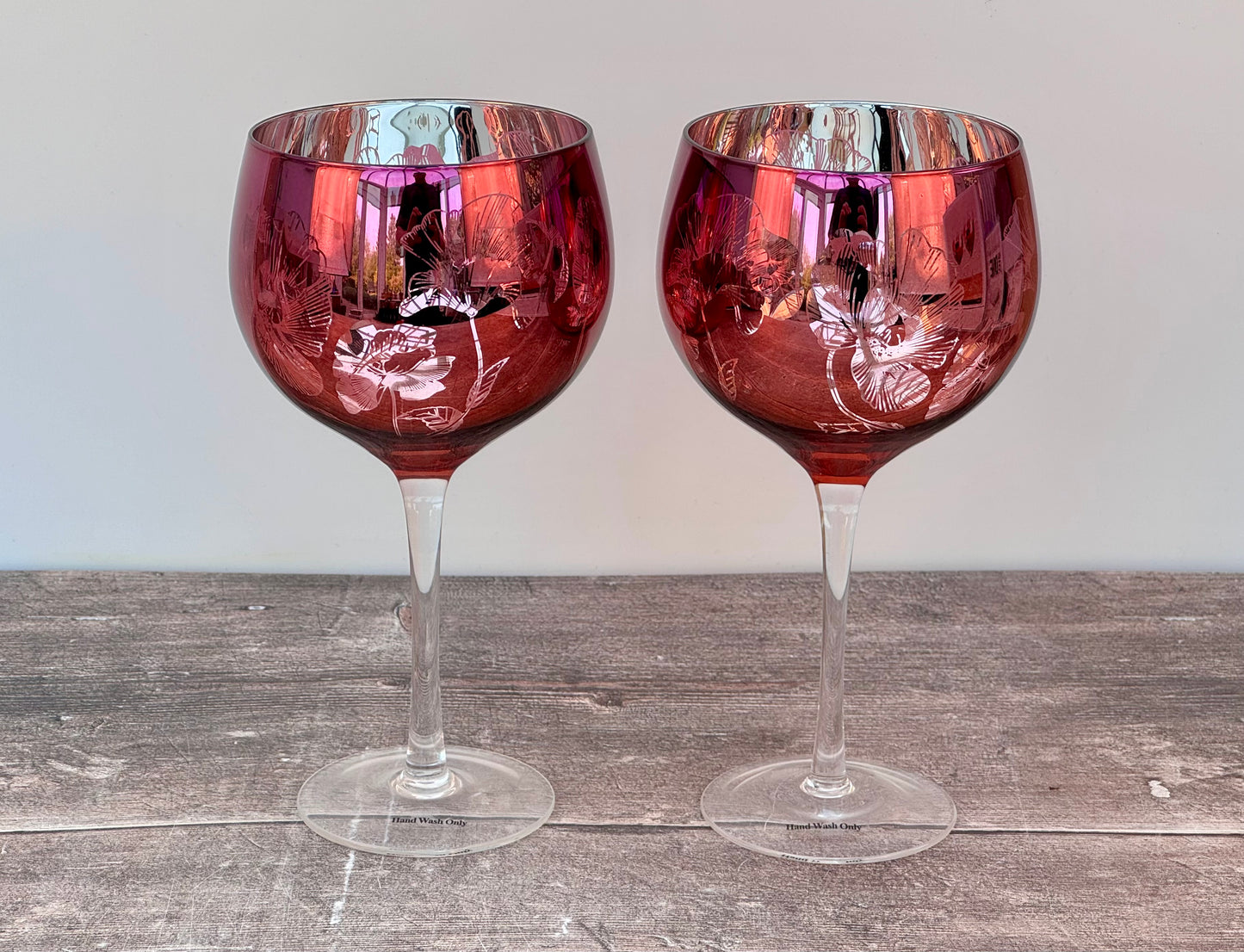 Set of 2 Pink Bloom Flower Gin Balloon Copa Glasses