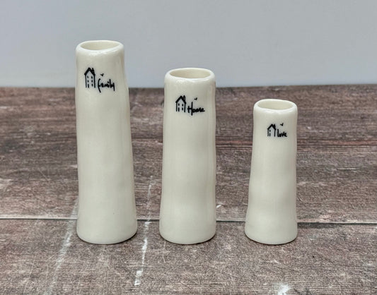 Set of 3 Bud Vases, ‘Family, Home, Love’