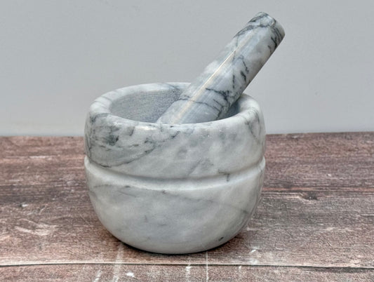 Light Grey Marble Small Mortar and Pestle