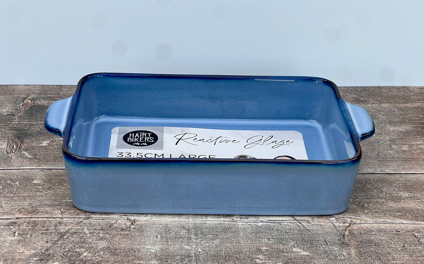 Hairy Bikers Large Blue Rectangular Baking Dish with Blue Rim, 33.5cm