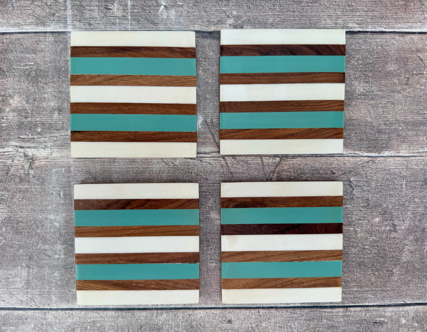 Set of 4 Turquoise Stripe Coasters