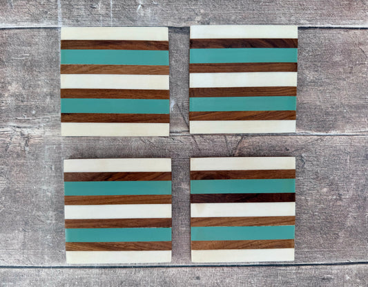 Set of 4 Turquoise Stripe Coasters