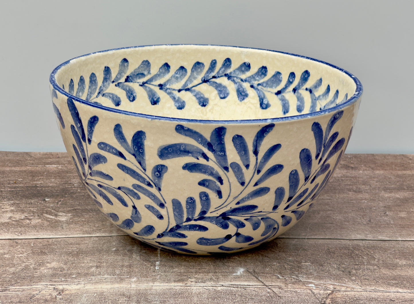 Blue Leaf Patterned Deep Serving Bowl, 25.5cm