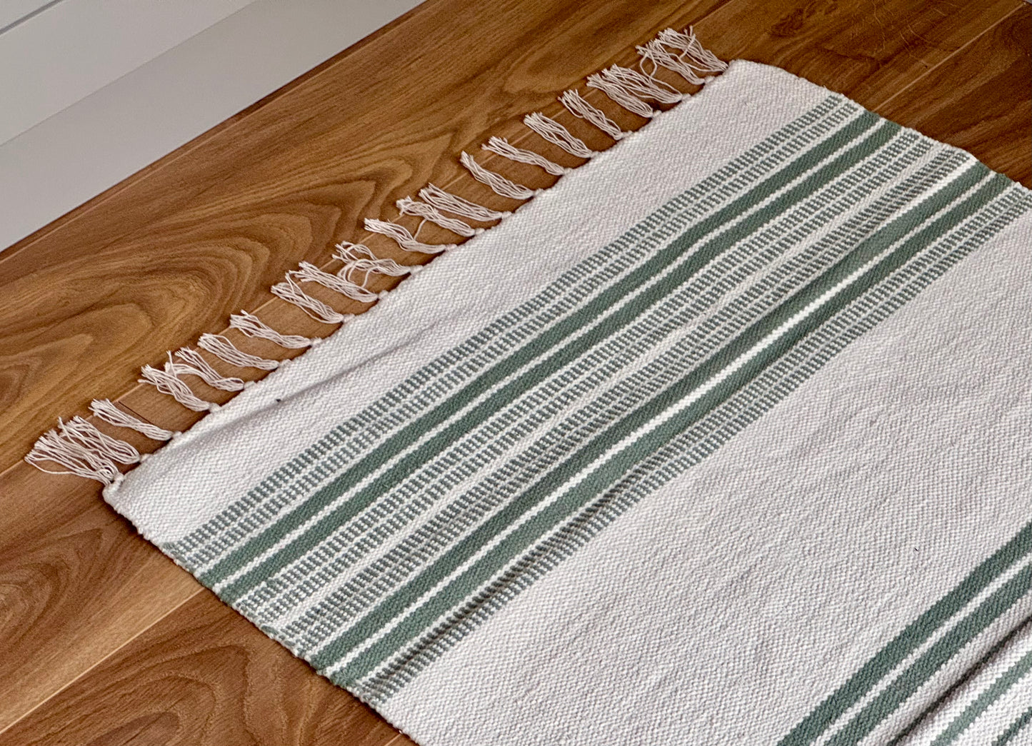 Cream and Green Patterned Rug, 69cm x 114cm