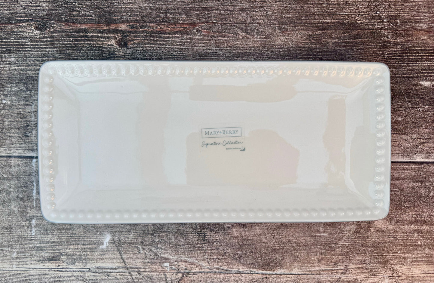 White Mary Berry Beaded Rectangular Serving Plate, 30cm