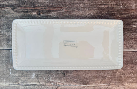 White Mary Berry Beaded Rectangular Serving Plate, 30cm