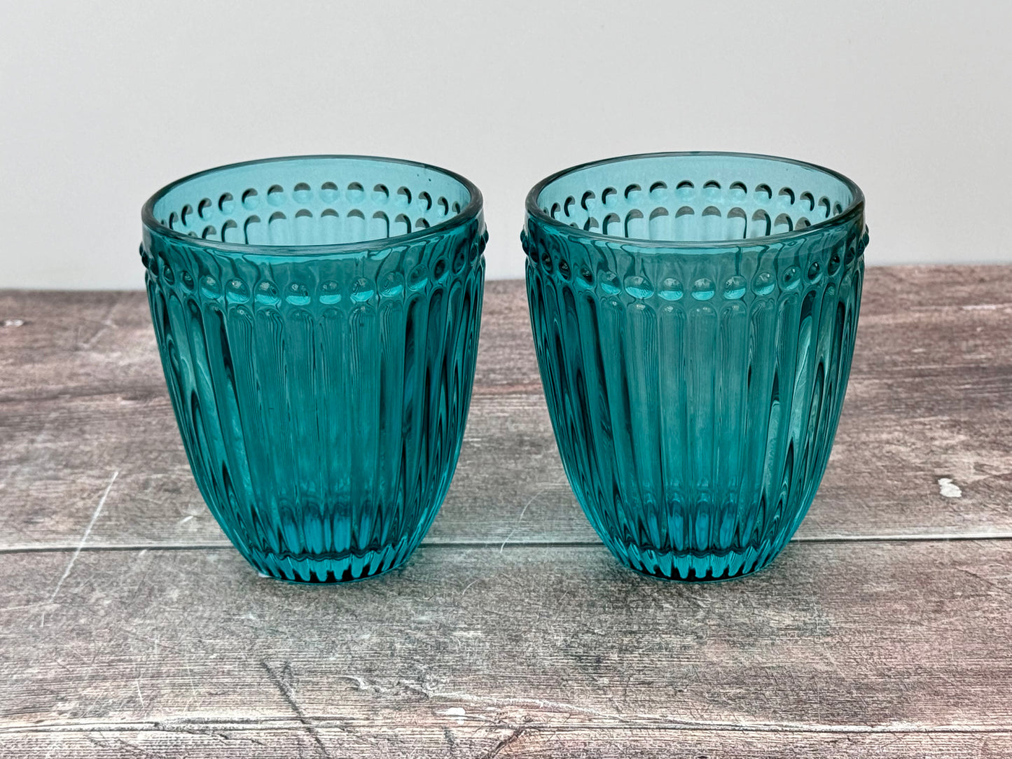 Set of 2 Aqua Blue Patterned Glasses/Tumblers