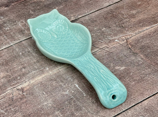 Turquoise Owl Patterned Spoon Rest, 23.5cm