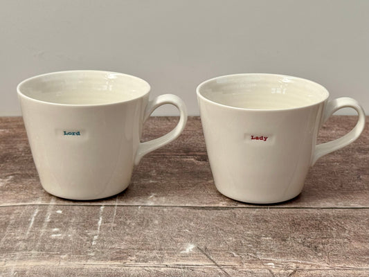White ‘lord’ and ‘lady’ Mugs, 350ml