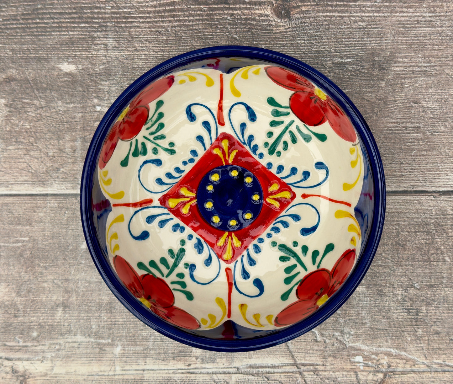 Blue, Red and Yellow Flower Handpainted Bowl, 15cm