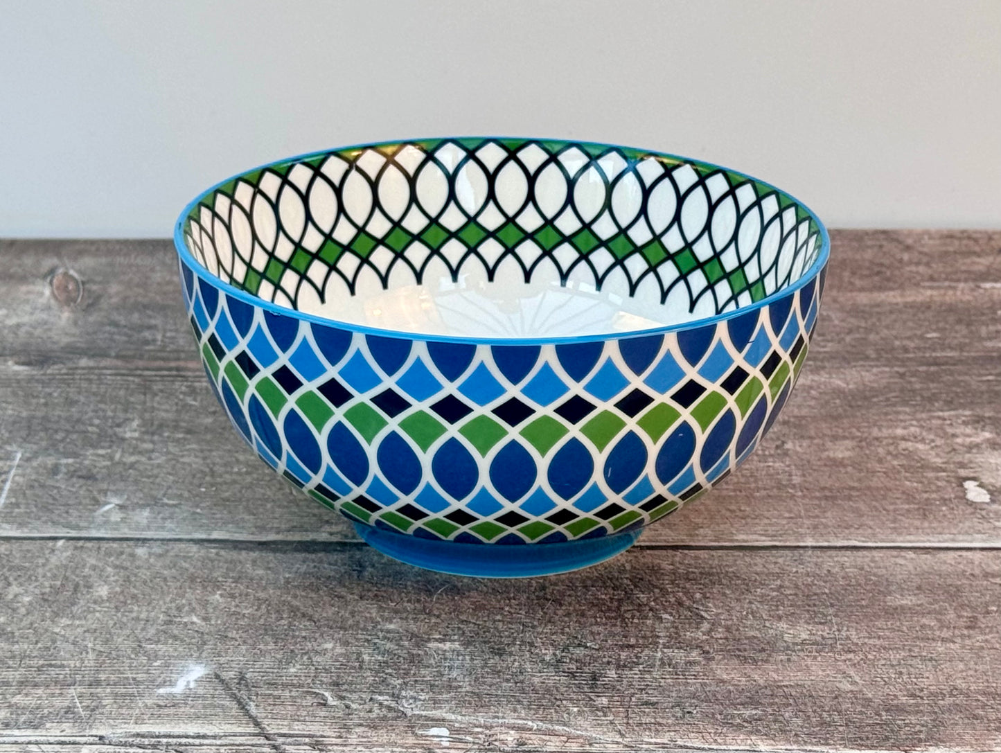 Blue and Green Patterned Cereal Bowl, 15.5cm