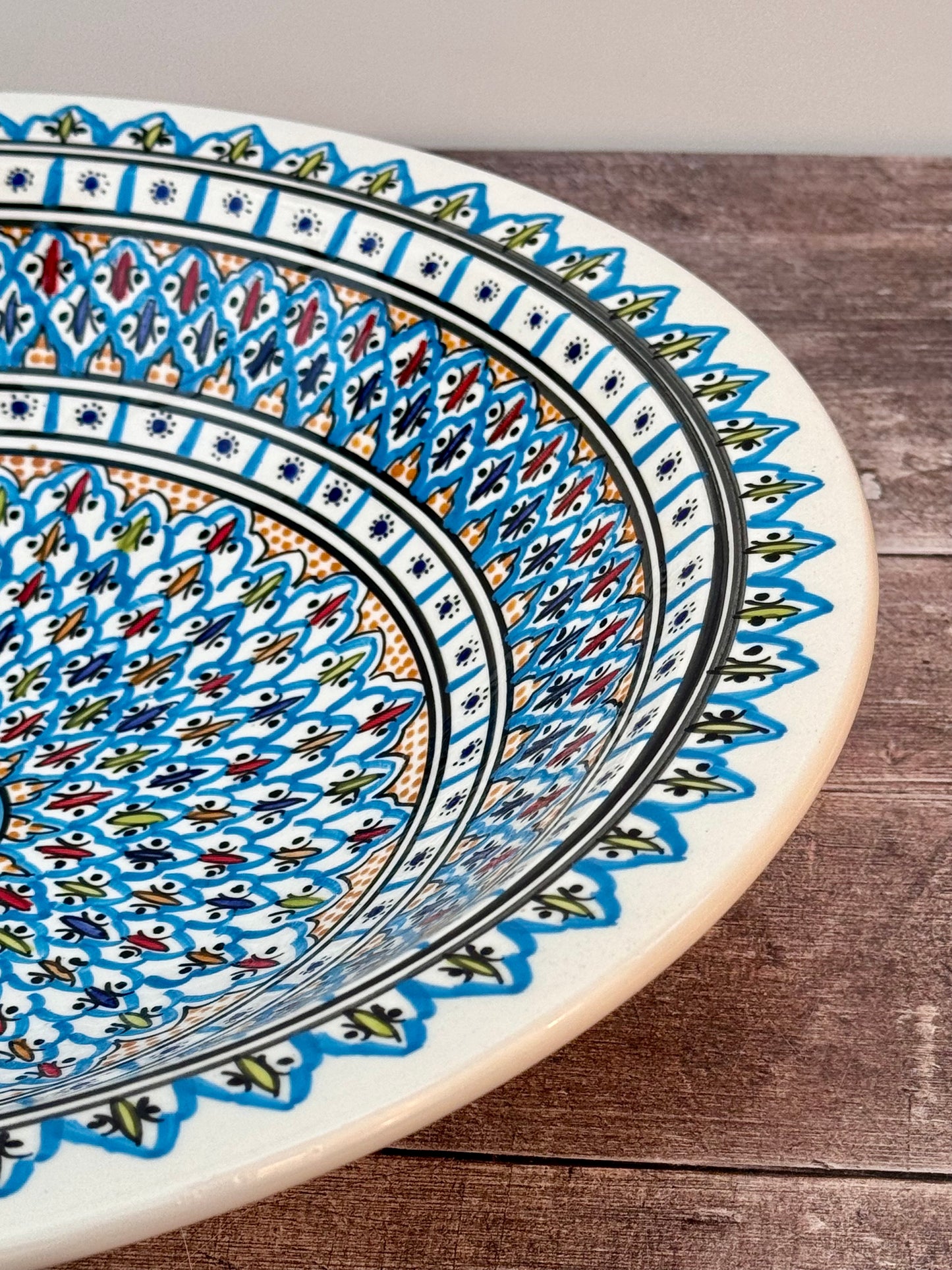 Blue Patterned Bowl with Flat Rim, 43cm